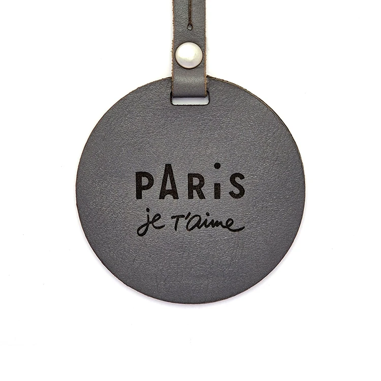 Étiquette à bagage Paris Je t'aime - Cuir upcyclé gris