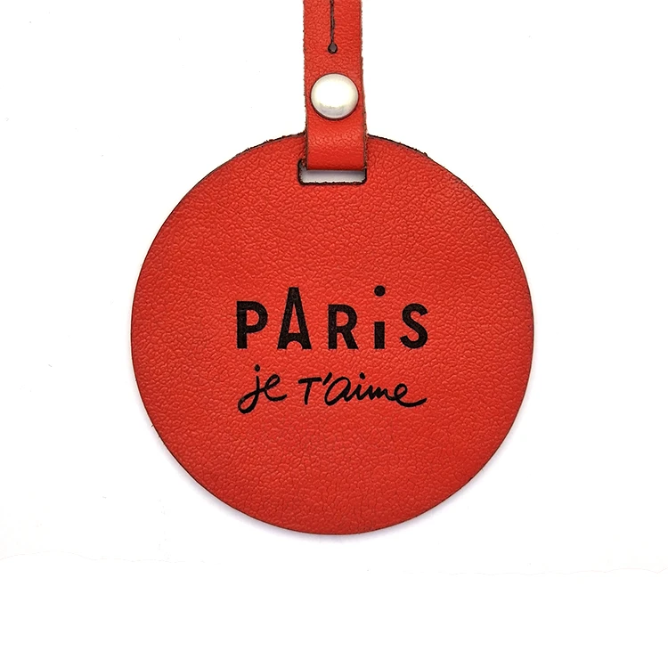 Étiquette à bagage Paris Je t'aime - Cuir upcyclé rouge