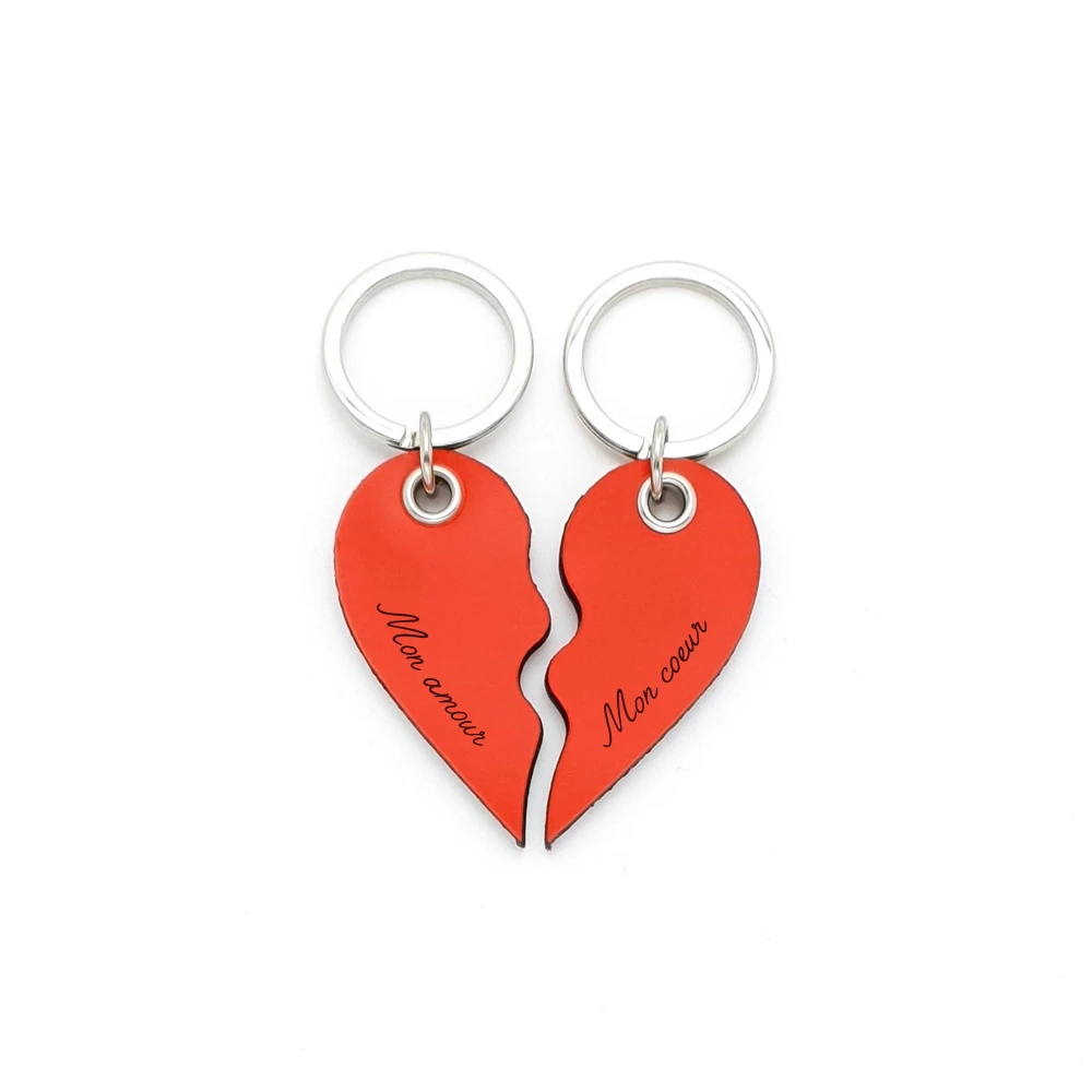 Porte-clés couple personnalisé coeur en cuir